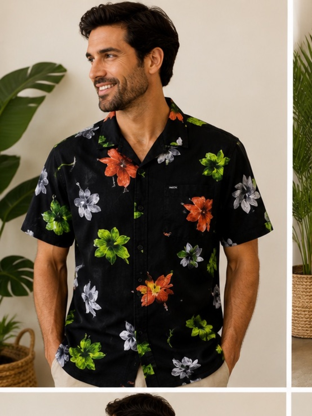 Matix Men’s Black Floral‎ Hawaiian Camp Shirt Button Front